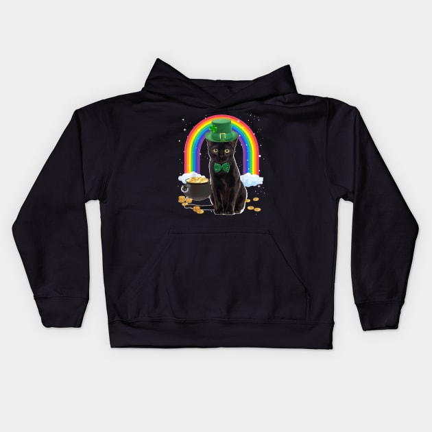 Black Cat St Patricks Day Leprechaun Costume Shamrock Girls Kids Hoodie by Mum and dogs